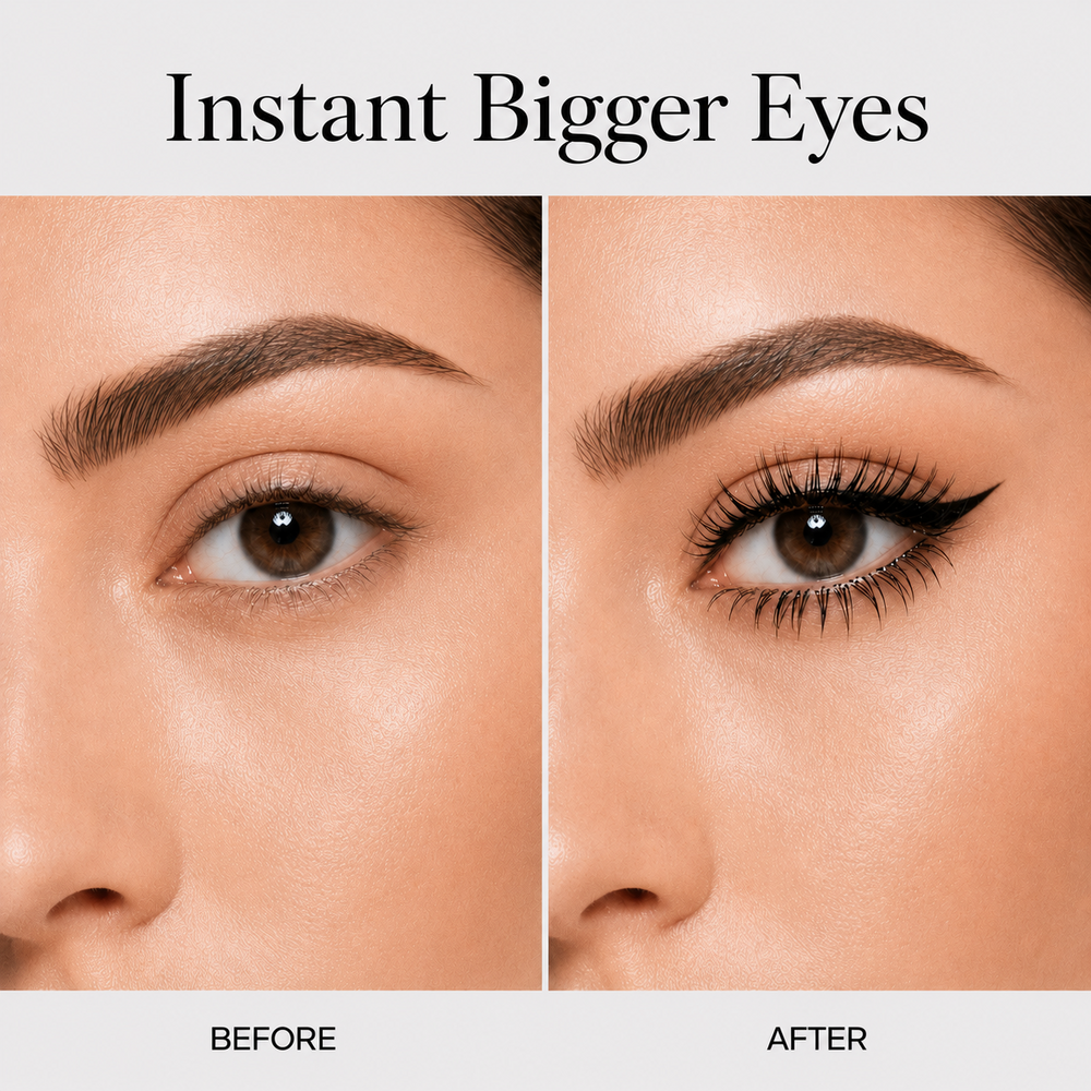 Before and after eye makeup result